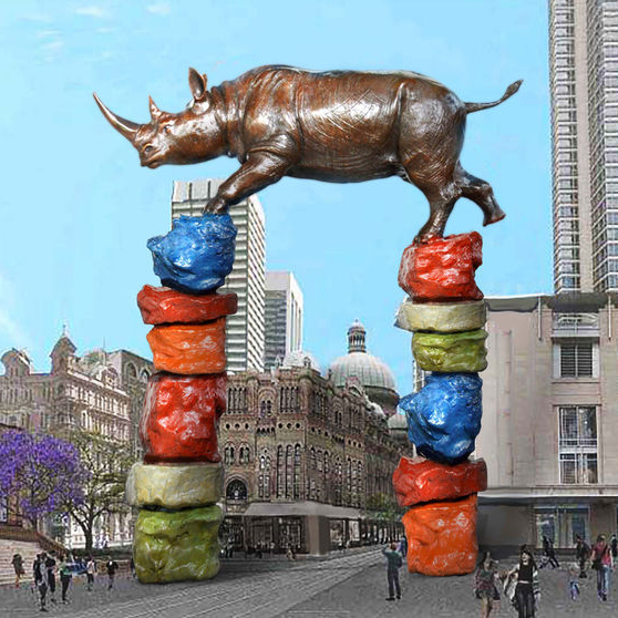 Bronze art Foundry large outdoor garden antique wildlife bronze animal rhino sculpture for sale