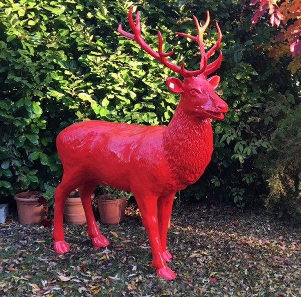 outdoors ; indoor ; Fiberglass statue ; decorate ; Large scale ; City decoration ; garden ; Park decoration ; Deer ; Deer sculpture ; Deer statue ; Life Size ; cartoon ; Supply plush garden animal model red fiberglass life size deer statue