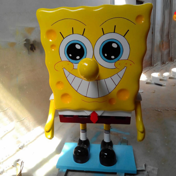 outdoors ; indoor ; Fiberglass statue ; decorate ; Large scale ; City decoration ; garden ; Park decoration ; SpongeBob ; SpongeBob sculpture ; SpongeBob statue ; Life Size ; cartoon ; Famous cartoon movie character life size SpongeBob statue