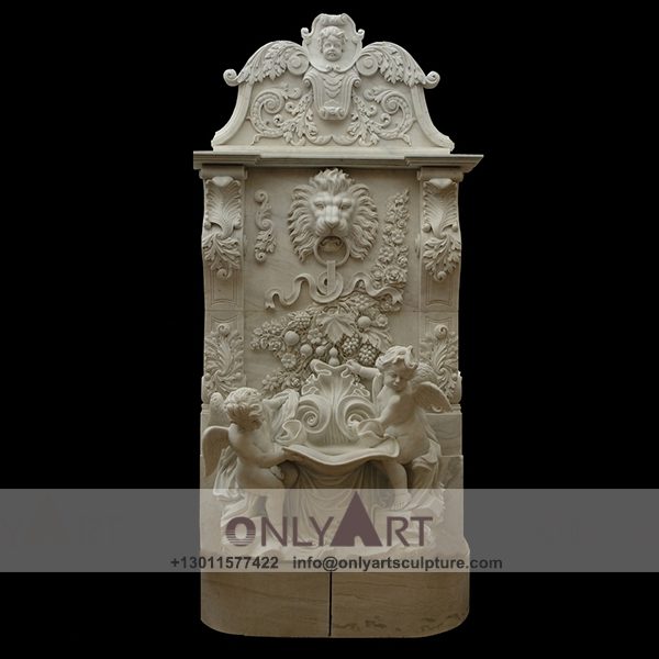 Fountain Marble Sculpture ; Marble Fountain ; stone Fountain ; Indoor ; Outdoor ; Hand carved ; life size ; Large ; Ball ; Wall Fountain ; White lion head stone wall water fountain sculpture for sale