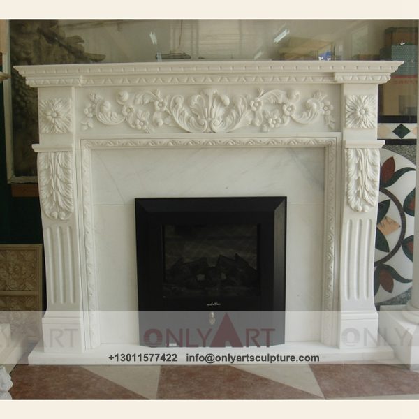 Fireplace-120 Marble fireplace ; Stone sculpture ; Fireplace sculpture ; Hotel adornment ; Stone fireplace ; off white ; Minimalist ; Indoor Decorative French Style White Marble Fireplace