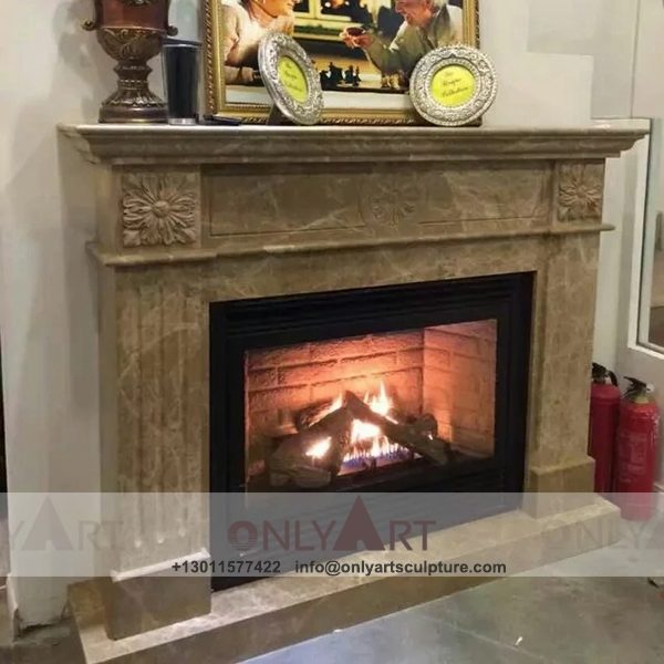 Marble fireplace ; Stone sculpture ; Fireplace sculpture ; Hotel adornment ; Stone fireplace ; off white ; Minimalist ; Home indoor wall stone fashion fireplace surrounding