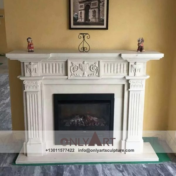Fireplace-128 Marble fireplace ; Stone sculpture ; Fireplace sculpture ; Hotel adornment ; Stone fireplace ; off white ; Minimalist ; Home indoor wall stone fashion fireplace surrounding