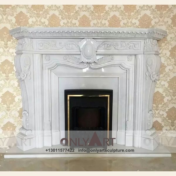Marble fireplace ; Stone sculpture ; Fireplace sculpture ; Hotel adornment ; Stone fireplace ; off white ; Minimalist ; Home indoor wall stone fashion fireplace surrounding