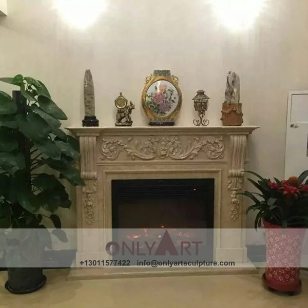 Fireplace-131 Marble fireplace ; Stone sculpture ; Fireplace sculpture ; Hotel adornment ; Stone fireplace ; off white ; Minimalist ; Home indoor wall stone fashion fireplace surrounding