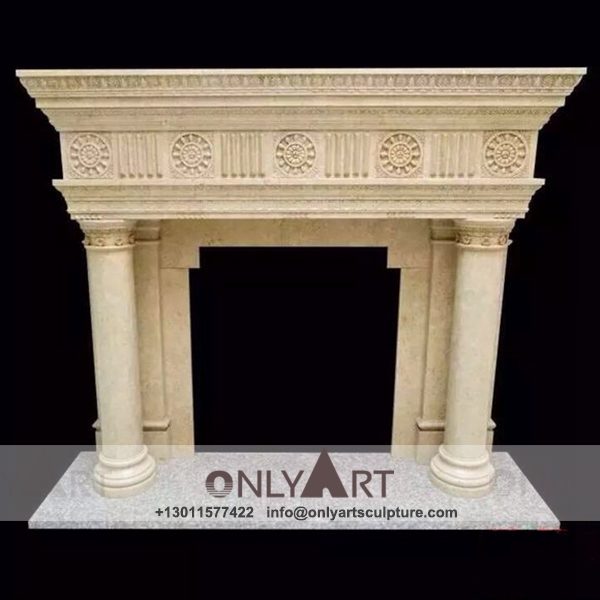 Fireplace-134 Marble fireplace ; Stone sculpture ; Fireplace sculpture ; Hotel adornment ; Stone fireplace ; off white ; Minimalist ; Indoor and Quality European style marble fireplace