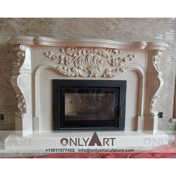 Fireplace-150 Marble fireplace ; Stone sculpture ; Fireplace sculpture ; Hotel adornment ; Stone fireplace ; off white ; Minimalist ; Indoor Darwin Fancy Cover Marble Fireplace Surround