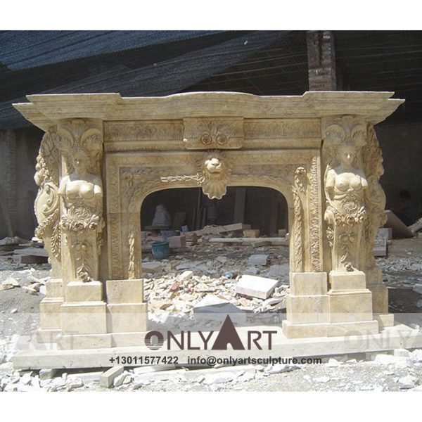 Fireplace-152 Marble fireplace ; Stone sculpture ; Fireplace sculpture ; Hotel adornment ; Stone fireplace ; off white ; Minimalist ; Indoor Darwin Fancy Cover Marble Fireplace Surround