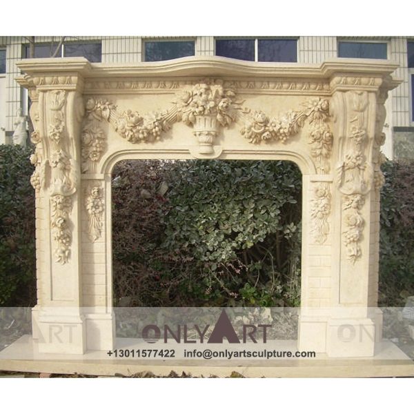 Fireplace-153 Marble fireplace ; Stone sculpture ; Fireplace sculpture ; Hotel adornment ; Stone fireplace ; off white ; Minimalist ; Indoor Darwin Fancy Cover Marble Fireplace Surround