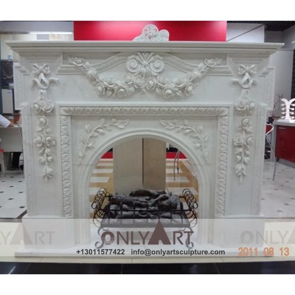 Marble fireplace ; Stone sculpture ; Fireplace sculpture ; Hotel adornment ; Stone fireplace ; off white ; Minimalist ; Indoor Darwin Fancy Cover Marble Fireplace Surround