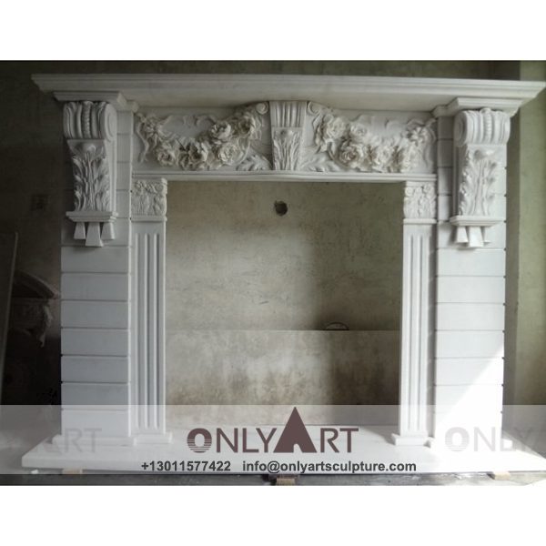 Marble fireplace ; Stone sculpture ; Fireplace sculpture ; Hotel adornment ; Stone fireplace ; off white ; Minimalist ; Nature White Marble Classical Carving Fireplace Surround