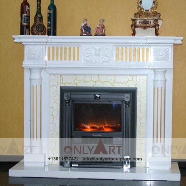 Marble fireplace ; Stone sculpture ; Fireplace sculpture ; Hotel adornment ; Stone fireplace ; off white ; Minimalist ; Marble freestanding indoor and outdoor fireplace