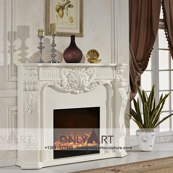 Marble fireplace ; Stone sculpture ; Fireplace sculpture ; Hotel adornment ; Stone fireplace ; off white ; Minimalist ; Hand sculpture marble fireplace and mantel