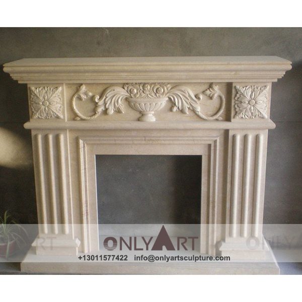 Fireplace-206 Marble fireplace ; Stone sculpture ; Fireplace sculpture ; Hotel adornment ; Stone fireplace ; off white ; Minimalist ; Hand sculpture marble fireplace and mantel