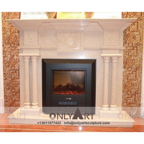Marble fireplace ; Stone sculpture ; Fireplace sculpture ; Hotel adornment ; Stone fireplace ; off white ; Minimalist ; Classic American Style Natural Stone Marble Fireplace