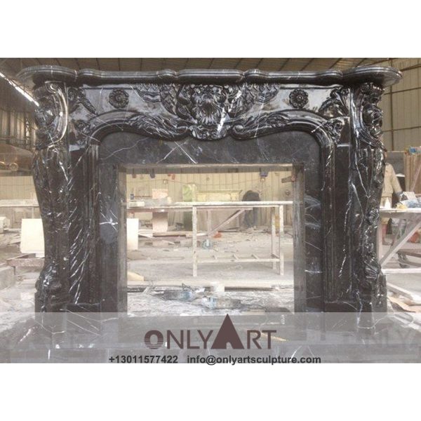 Marble fireplace ; Stone sculpture ; Fireplace sculpture ; Hotel adornment ; Stone fireplace ; off white ; Minimalist ; High Polished Royal Black Marble Fireplace