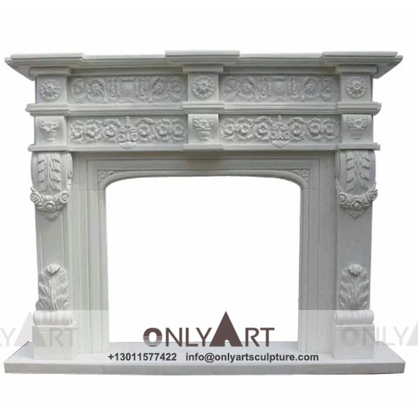 Marble fireplace ; Stone sculpture ; Fireplace sculpture ; Hotel adornment ; Stone fireplace ; off white ; Minimalist ; Beautiful indoor antique marble stone fireplace