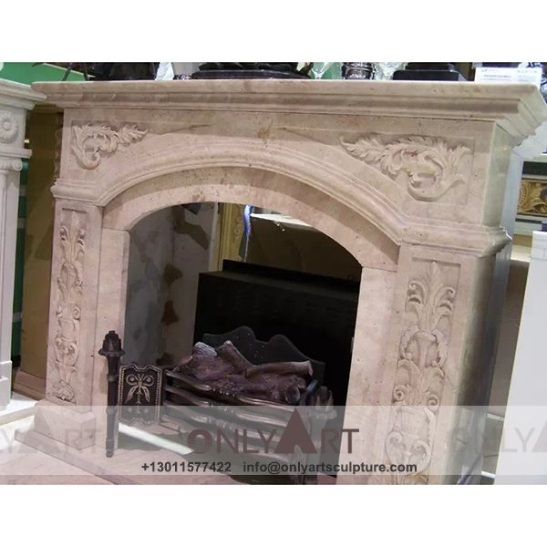 Marble fireplace ; Stone sculpture ; Fireplace sculpture ; Hotel adornment ; Stone fireplace ; off white ; Minimalist ; Hand Carved Natural Indoor White Marble Fireplace