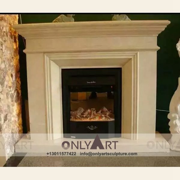 Fireplace-43 Marble fireplace ; Stone sculpture ; Fireplace sculpture ; Hotel adornment ; Stone fireplace ; off white ; Minimalist hotel interior decor sculpture Marble fireplace