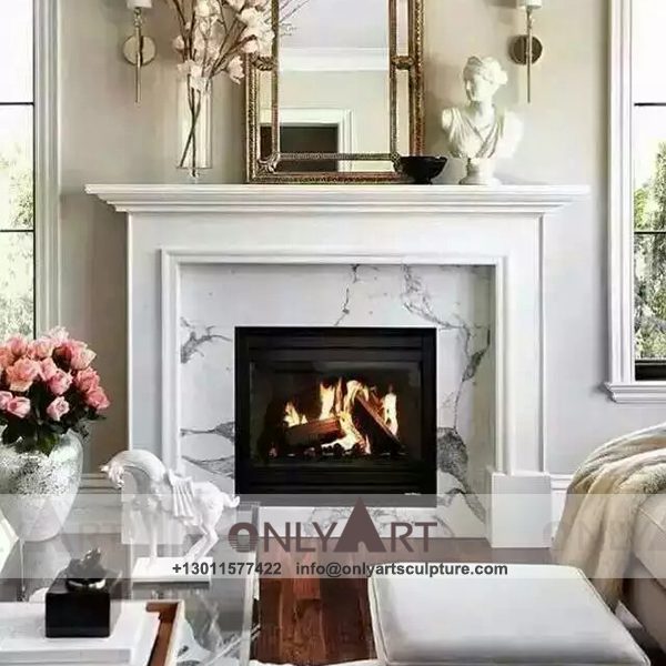 Marble fireplace ; Stone sculpture ; Fireplace sculpture ; Hotel adornment ; Stone fireplace ; off white ; Minimalist ; Interior walls decorate sculptural marble fireplaces