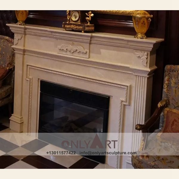 Marble fireplace ; Stone sculpture ; Fireplace sculpture ; Hotel adornment ; Stone fireplace ; off white ; Minimalist ; Indoor Natural Marble Fireplace Surround Stone Fireplaces