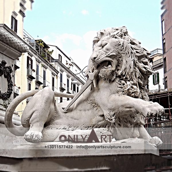 Lion-30 Marble lion sculpture ; lion sculpture ; Stone Lion ; Lion statue ; outdoor ; hypaethral ; door adornment ; Square decoration ; street ; Lion ; life-size ; large ; Decorative Marble lion Sculpture for garden decoration