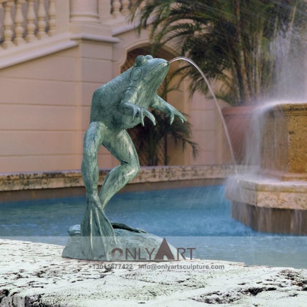 Large outdoor bronze fountain frog sculpture