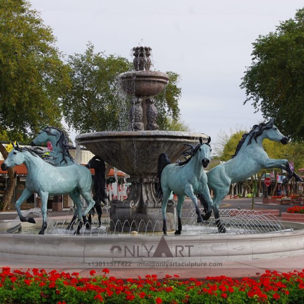 OAB-Fountain (164) Large outdoor bronze fountain horse sculpture