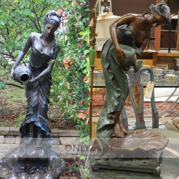OAB-Fountain (168) Life size outdoor bronze fountain belle sculpture