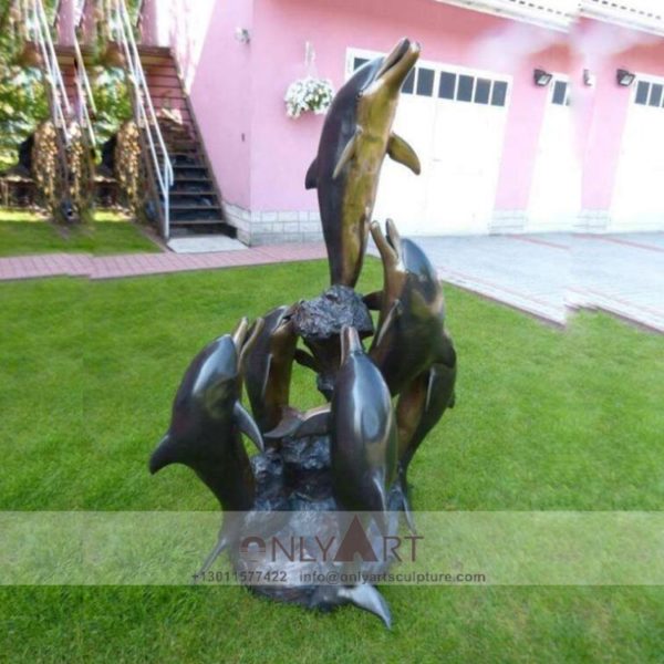 OAB-Fountain (275) Bronze dolphin fountain sculpture garden decoration