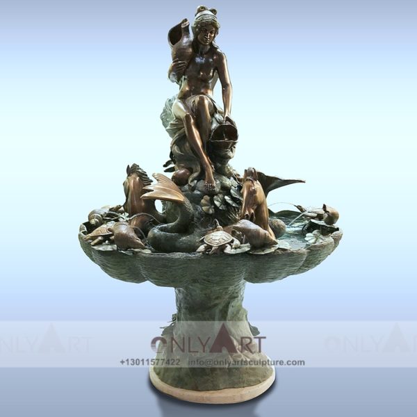 OAB-Fountain (381) Bronze girl mermaid fountain sculpture garden decoration