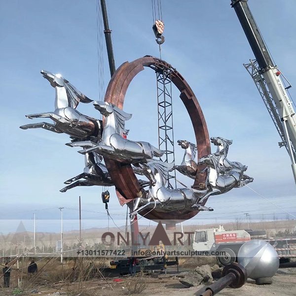 Large metal animal ; animal sculpture ; stainless steel sculpture ; Urban Sculpture ; City Sculpture ; outdoor ; Metal Sculpture ; Corten Sculpture ; Stainless Steel Animal Large Scale Horse Sculpture