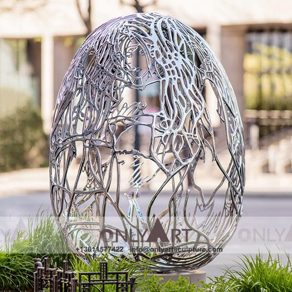 OALS-0348 Stainless Steel Sculpture ; Stainless Steel chair ; Home decoration ; Outdoor decoration ; City Sculpture ; Colorful ; Corten Sculpture ; Modern hollowed-out egg-shaped stainless steel statues