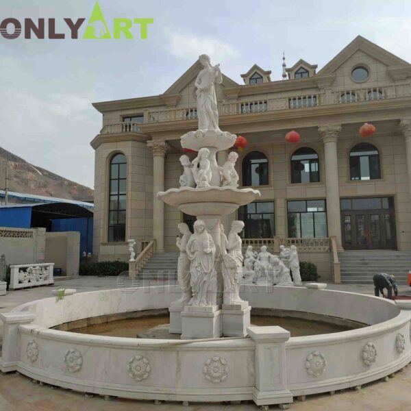 Large Marble Fountain With Woman And Little Boys