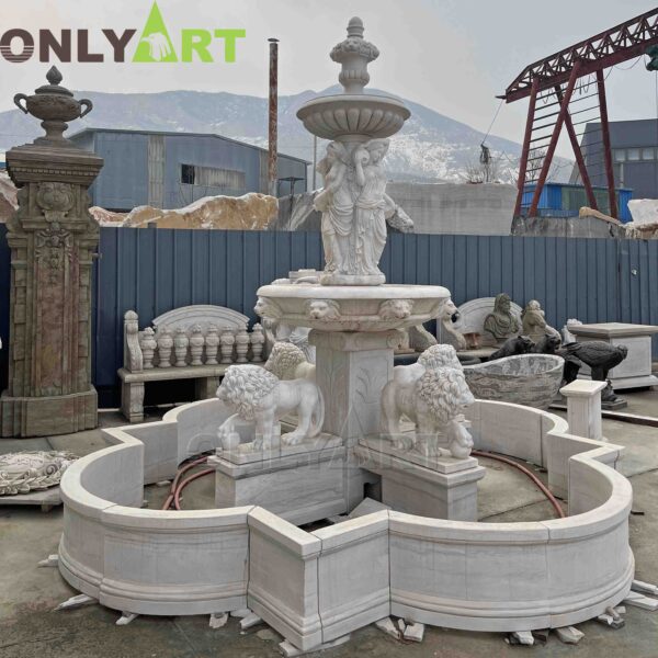 Marble Outdoor Water Fountain With Lion Woman Sculpture