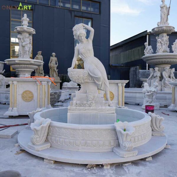 White Marble Water Fountain Woman Sculpture