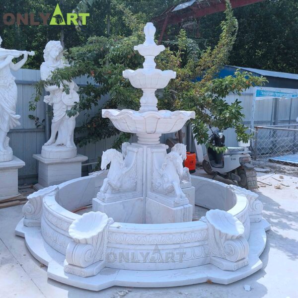 Natural Stone Marble Horse Water Fountain For Sale